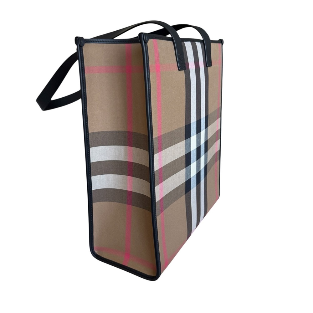 Burberry Classic Check Print Book Tote Bag, Fabric & Leather, 8084551 - Picture 6 of 16